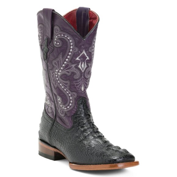 FERRINI Black/Purple Made In Mexico Leather Rancher Western Boots - Picture 1 of 2